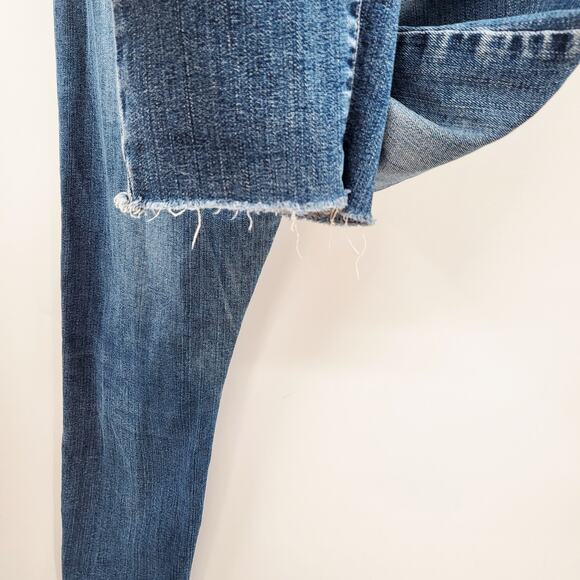 M&S Indigo Blue Jeans Medium Wash Skinny Ankle Mid-Rise Raw Hem Women's 42 (EU) - Picture 4 of 9